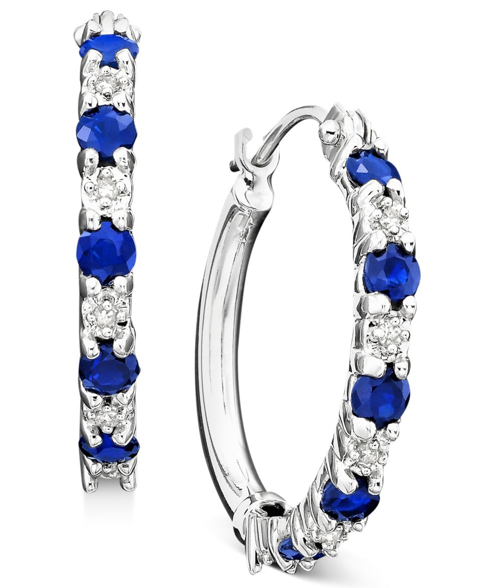 10k White Gold Earrings, Sapphire (1 1/4 ct. t.w.) and Diamond Accent Leverback Earrings   Earrings   Jewelry & Watches