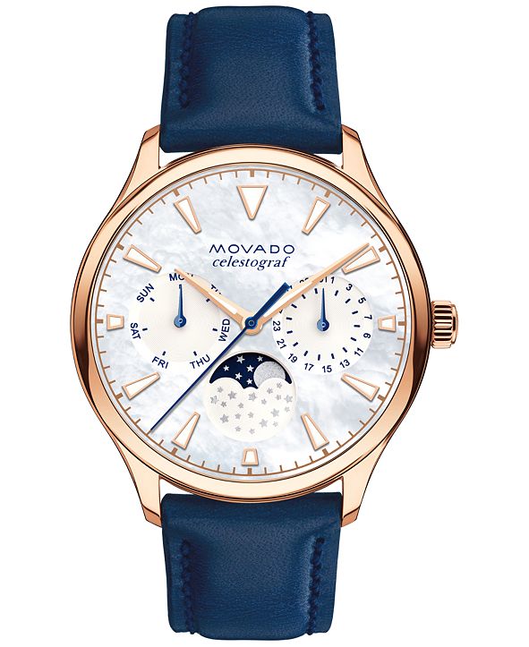 Movado Women's Swiss Heritage Celestograf Navy Leather