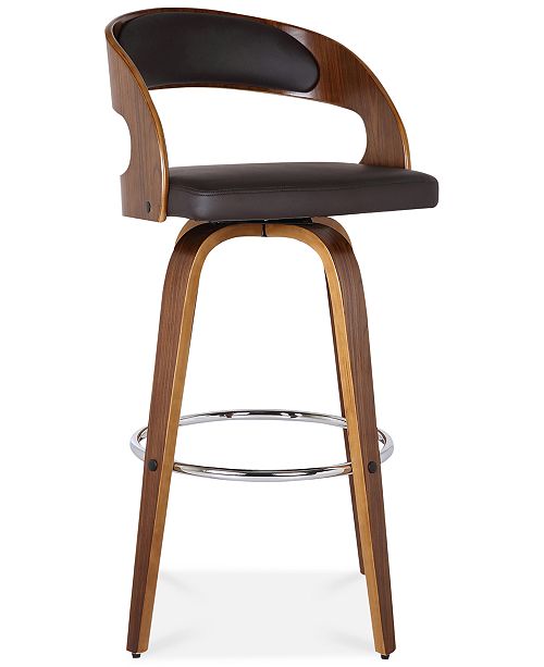 Armen Living Shelly 30 Bar Height Barstool In Walnut Wood Finish With Brown Pu Reviews Home Macy S
