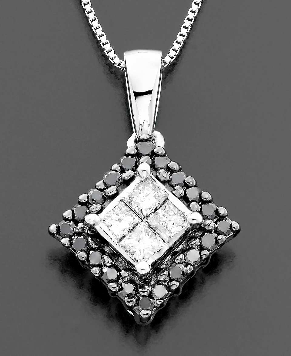 14k White Gold Necklace, Black and White Diamond Pendant (1/3 ct. t.w 