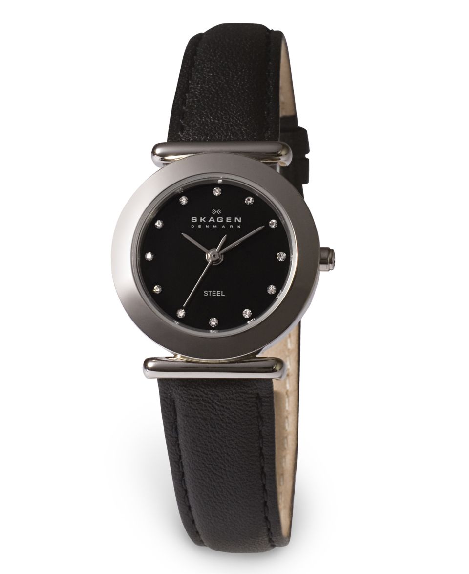 Skagen Denmark Watch, Womens Black Leather Strap 107SSLB