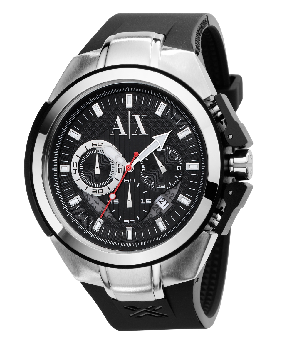 Armani Exchange Watch, Mens Chronograph Black Polyurethane Strap