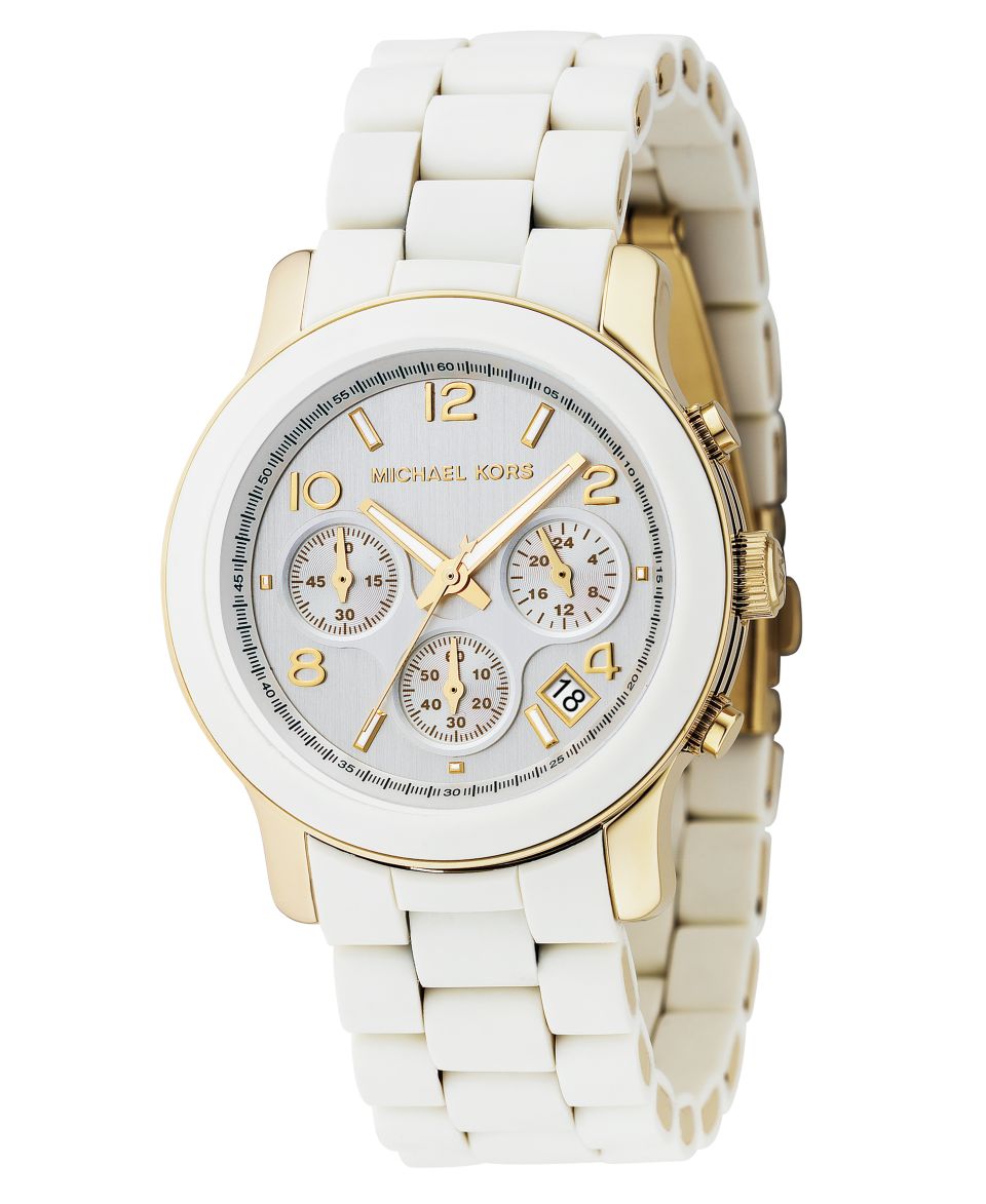 Michael Kors Watch, Womens Runway White Polyurethane and Gold Tone