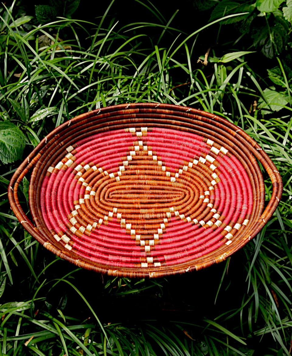 Fair Winds Trading Rwanda Basket, Burgundy Butterfly Tea Tray 17.5 x