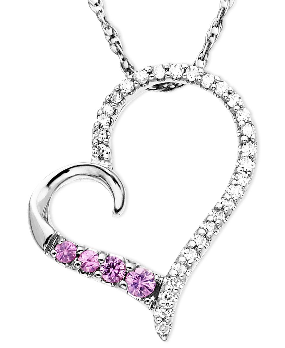 14k White Gold Pendant, Pink Sapphire (1/10 ct. t.w.) and Diamond (1/8 ct. t.w.) Heart   Necklaces   Jewelry & Watches