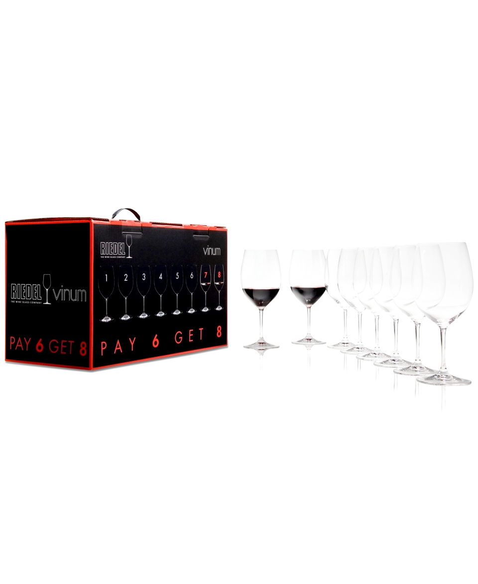 Riedel Wine Glasses, Vinum Bordeaux Pay 6 Get 8 Set   Stemware