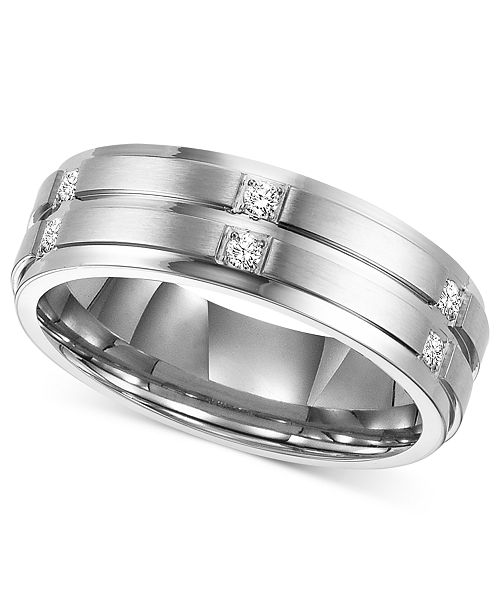Triton Men S Diamond Wedding Band Ring In Stainless Steel 1 6 Ct T W Reviews Rings Jewelry Watches Macy S