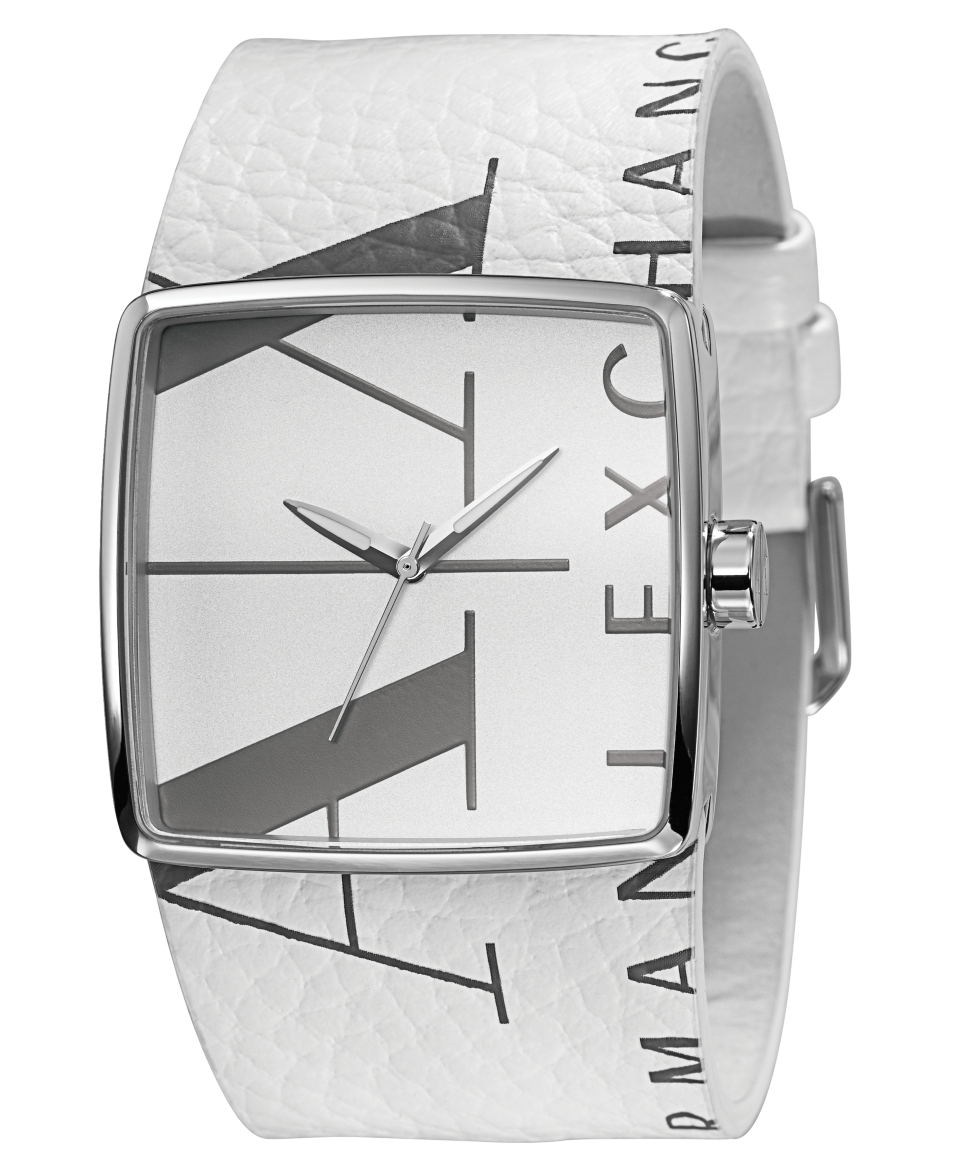 Armani Exchange Watch, White Leather Strap 38mm AX6000   All
