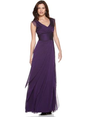 Adrianna Papell New Purple Chiffon Tiered Long Formal Dress 10 BHFO
