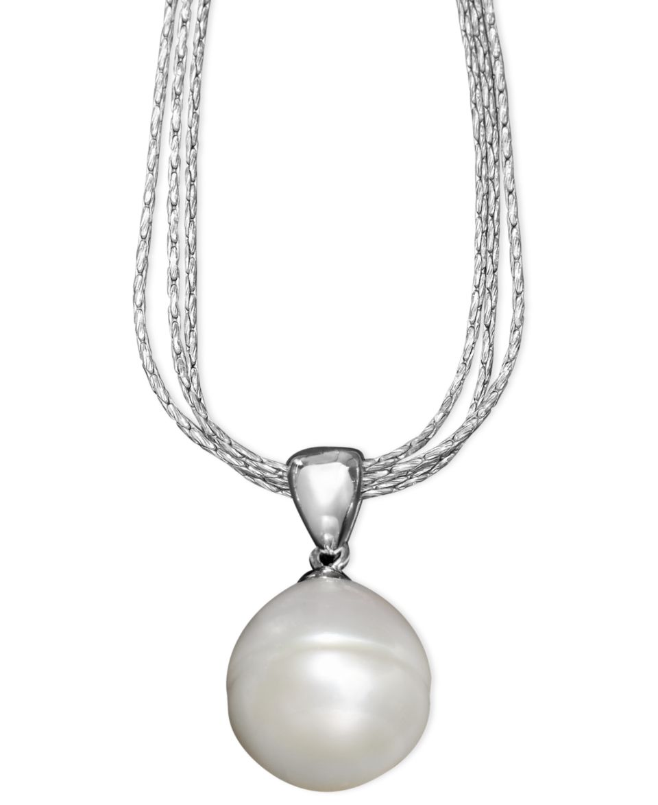 Silver Pink Cultured Freshwater Pearl Triple Chain Pendant (12 13mm