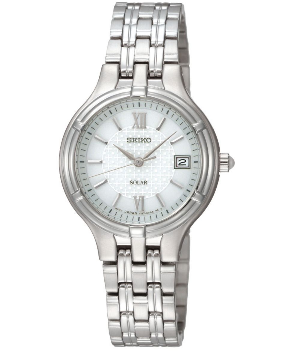 Seiko Watch, Womens Solar Diamond Accent Stainless Steel Bracelet