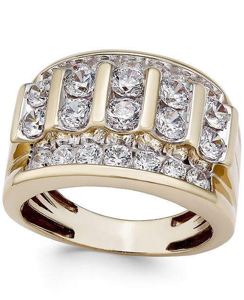 Macy S Men S Diamond Elevated Cluster Ring 3 Ct T W In 10k Gold Reviews Rings Jewelry Watches Macy S