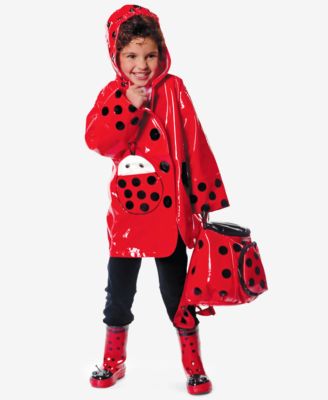 little girl matching raincoat and boots
