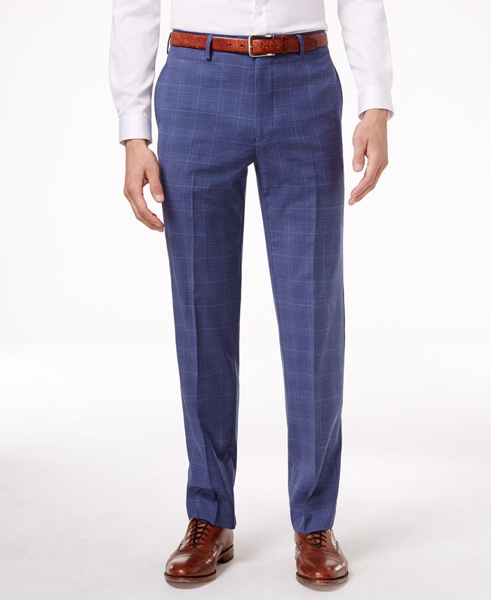 Tommy Hilfiger Men's Slim-Fit Medium Blue Plaid Stretch Dress Pants & Reviews - Pants - Men - Macy's