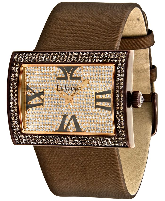 Le Vian Time® Diamond Unisex Brown Leather Strap Watch (4-1/2 ct. t.w ...