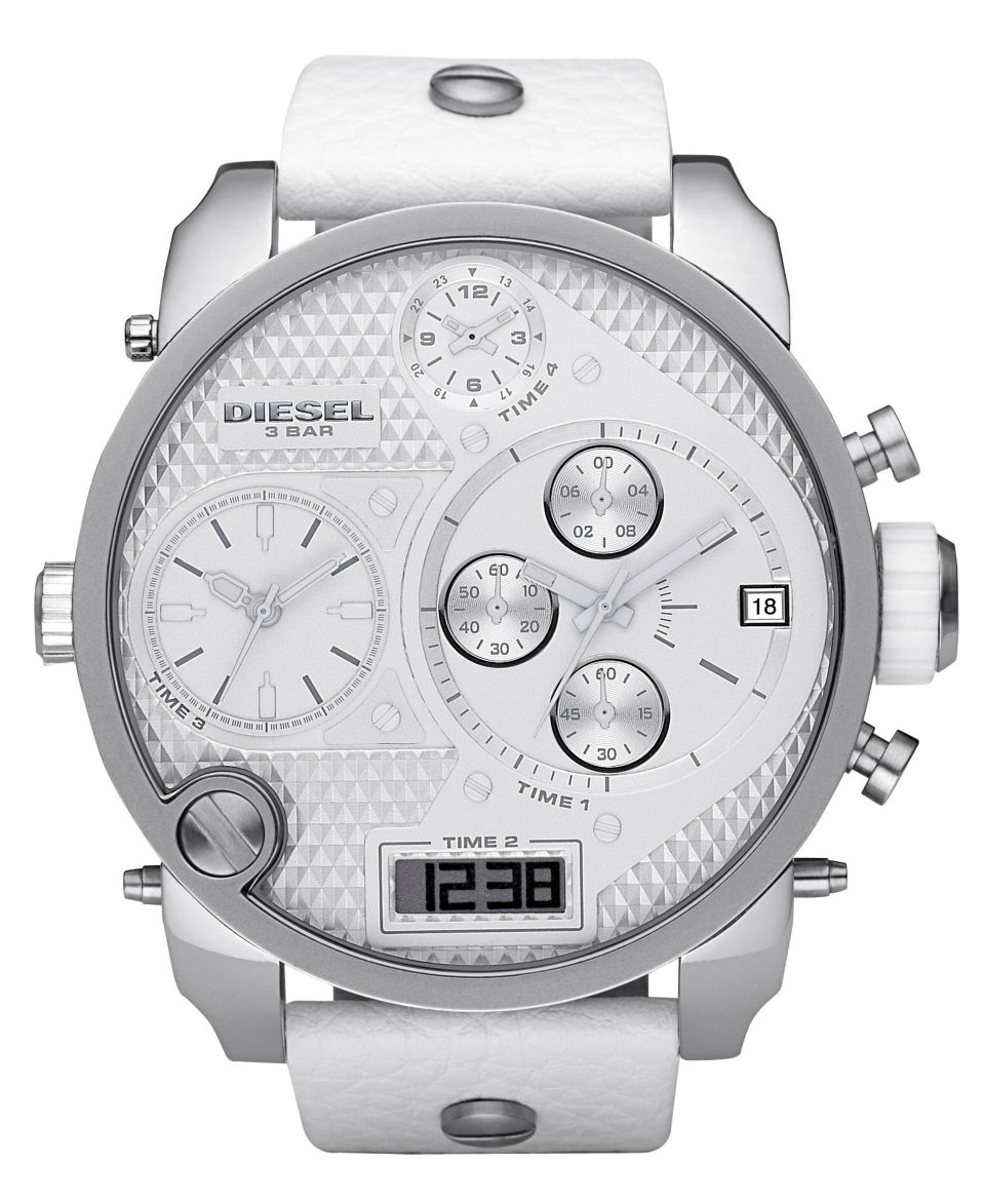 Diesel Watch, Chronograph White Leather Strap 65x57mm DZ7194   Watches   Jewelry & Watches