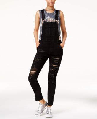black ripped overalls women's