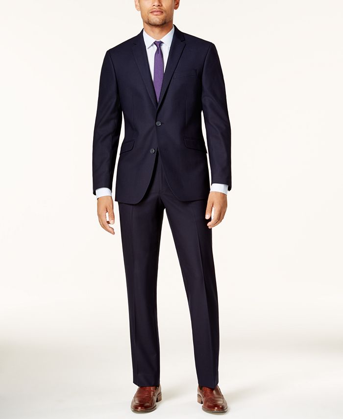 Cole Reaction Men's Ready Flex Navy Shadow Check SlimFit Suit