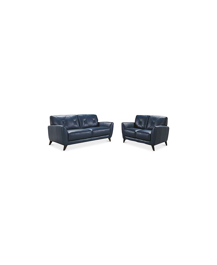 Furniture Myia 82" Leather Sofa and 62" Loveseat Set, Created for Macy