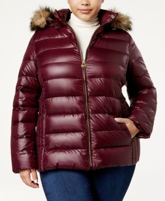 michael kors plus size faux fur trim puffer coat