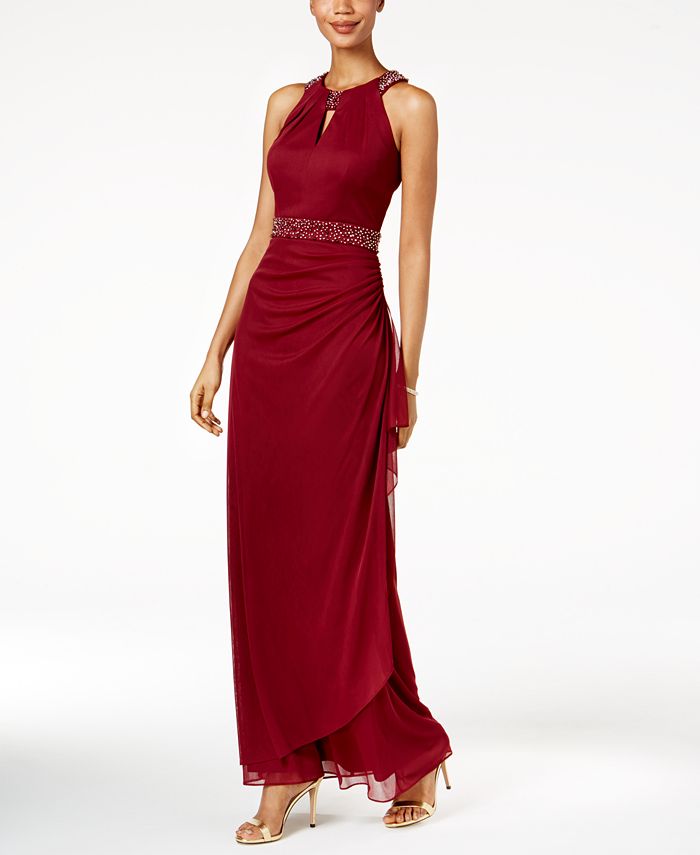 betsy and adam embellished embroidered gown