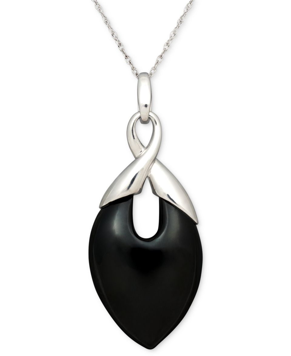 Sterling Silver Necklace, Onyx Cushion Cut Pendant (14mm)   Necklaces