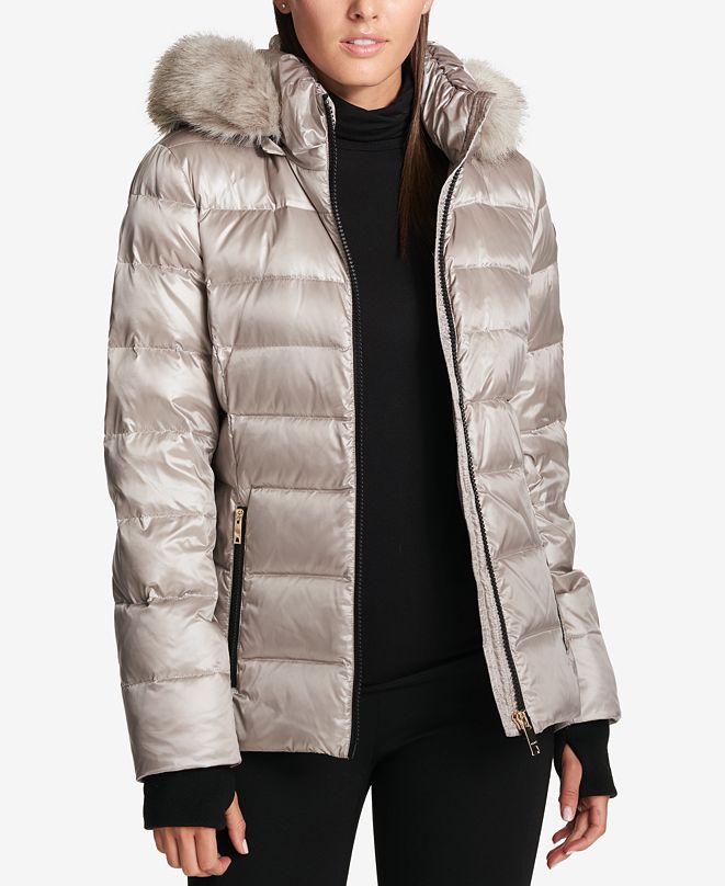 DKNY Faux-Fur-Trimmed Down Puffer Coat & Reviews - Coats - Women - Macy's