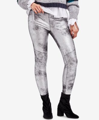 silver faux leather pants