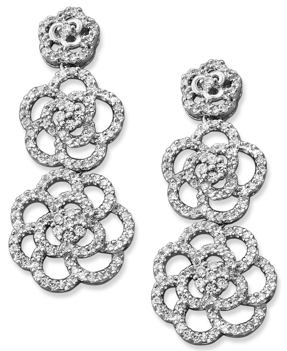 Diamond Earrings, 14k White Gold Diamond Open Rose Drop (1 ct. t.w.)