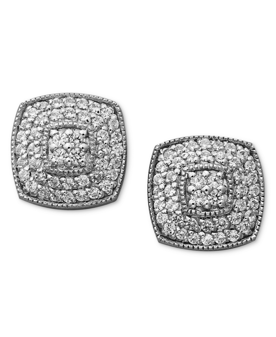 Diamond Earrings, 14k White Gold Diamond Square Stud (1/2 ct. t.w