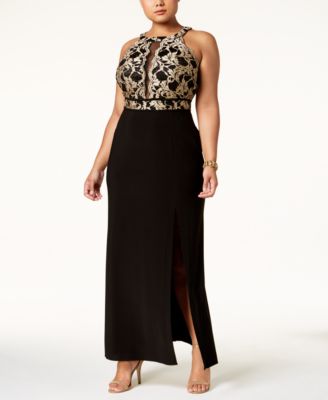 plus size black and gold gown