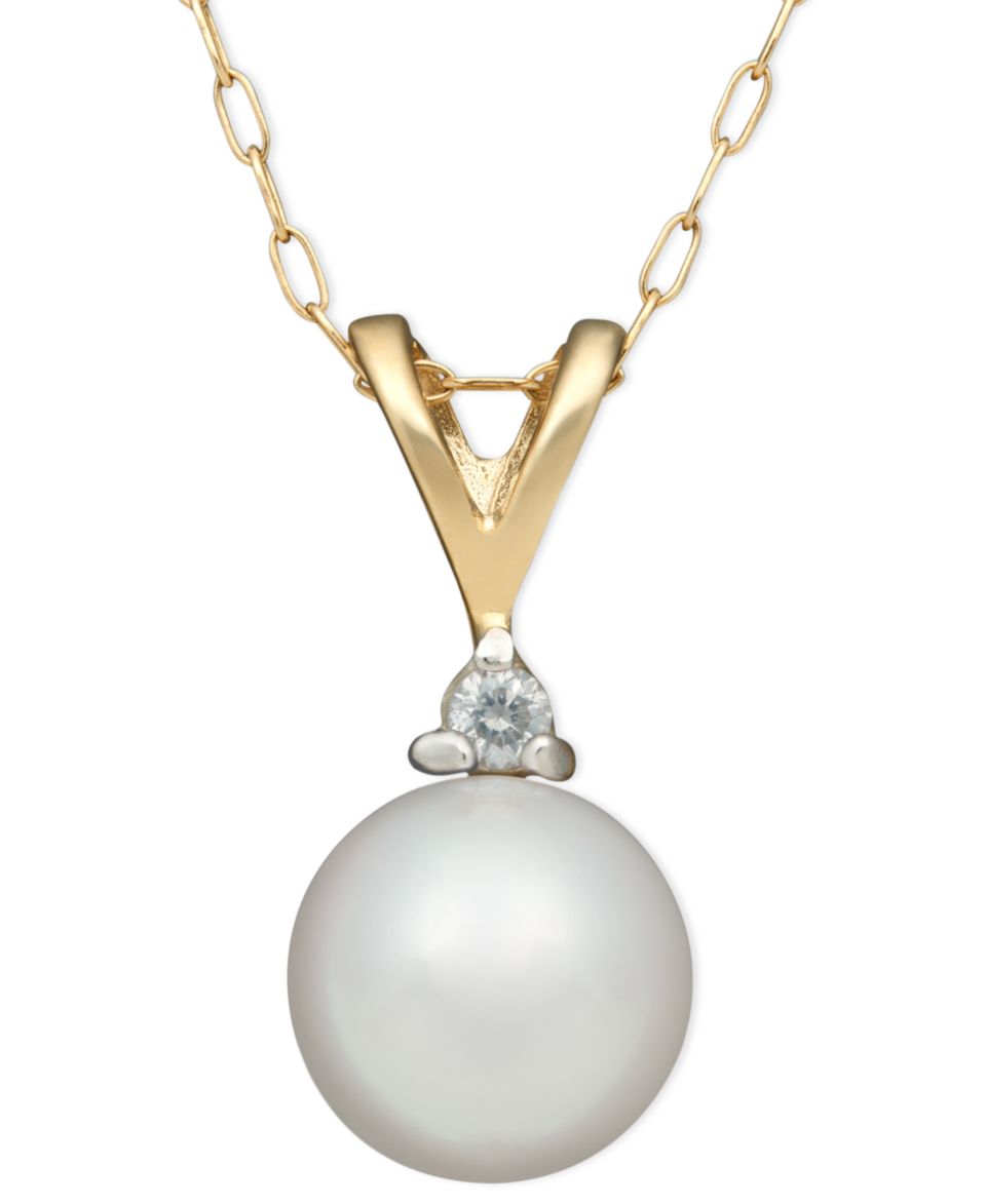 14k Gold Necklace, Cultured Freshwater Pearl and Diamond Accent Twist Pendant   Necklaces   Jewelry & Watches