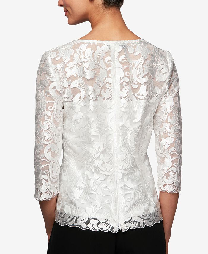 Alex Evenings 3/4-Sleeve Embroidered Top & Reviews - Tops - Women - Macy's