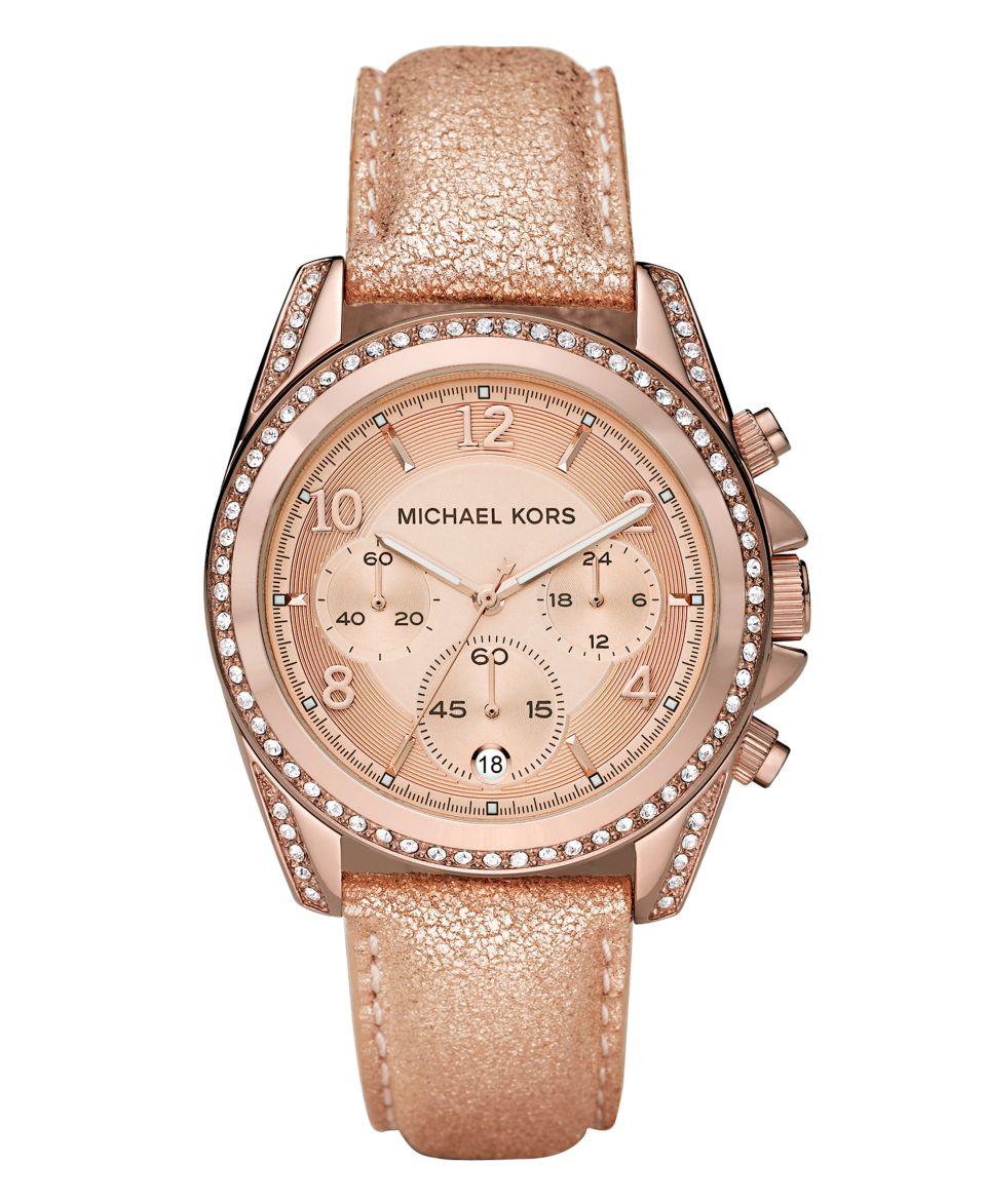 Michael Kors Watch, Womens Chronograph Metallic Rose Leather Strap