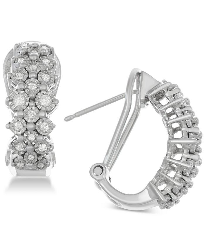 Macy's Diamond Cluster Hoop Earrings (1/2 ct. t.w.) in Sterling Silver
