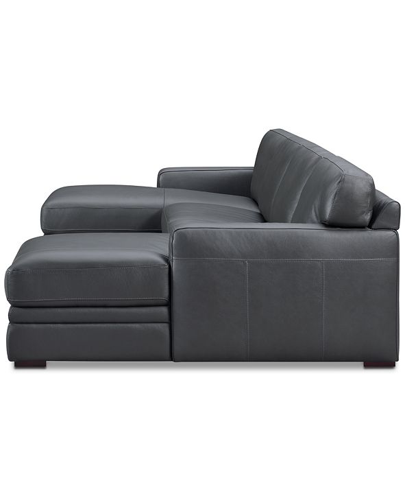 Furniture Avenell 3Pc. Leather Sectional with Double Chaise & Full Sleeper Loveseat, Created