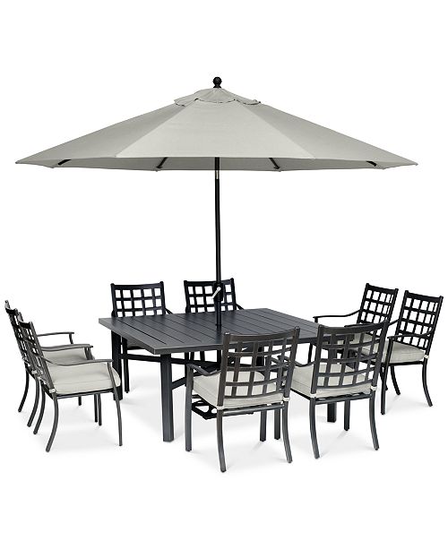 Furniture Highland Aluminum Outdoor 9 Pc Dining Set 64 Square Dining Table And 8 Dining Chairs With Sunbrella Cushions Created For Macy S Reviews Furniture Macy S
