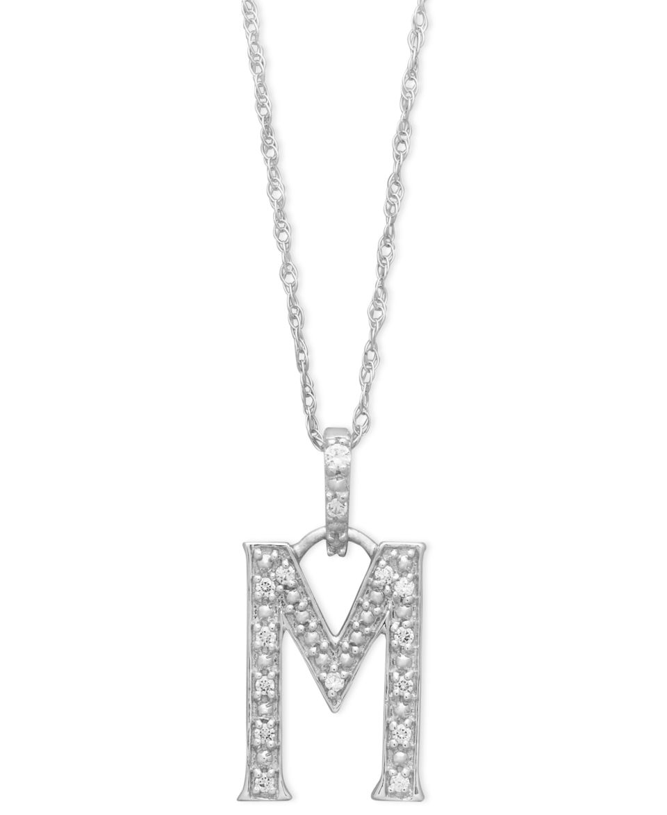 14k White Gold Diamond Accent Alphabet Pendants   Necklaces   Jewelry & Watches