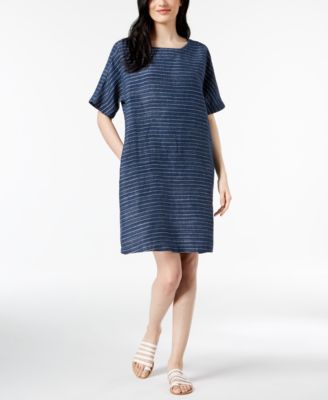 eileen fisher striped linen dress
