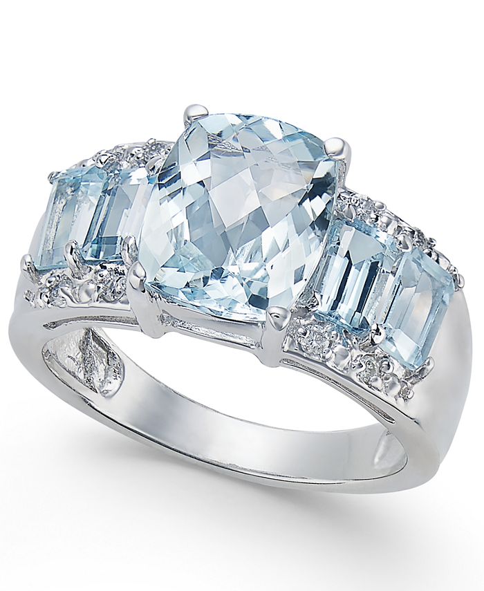 Macy's Aquamarine (33/4 ct. t.w.) & Diamond Accent Ring in 14k White