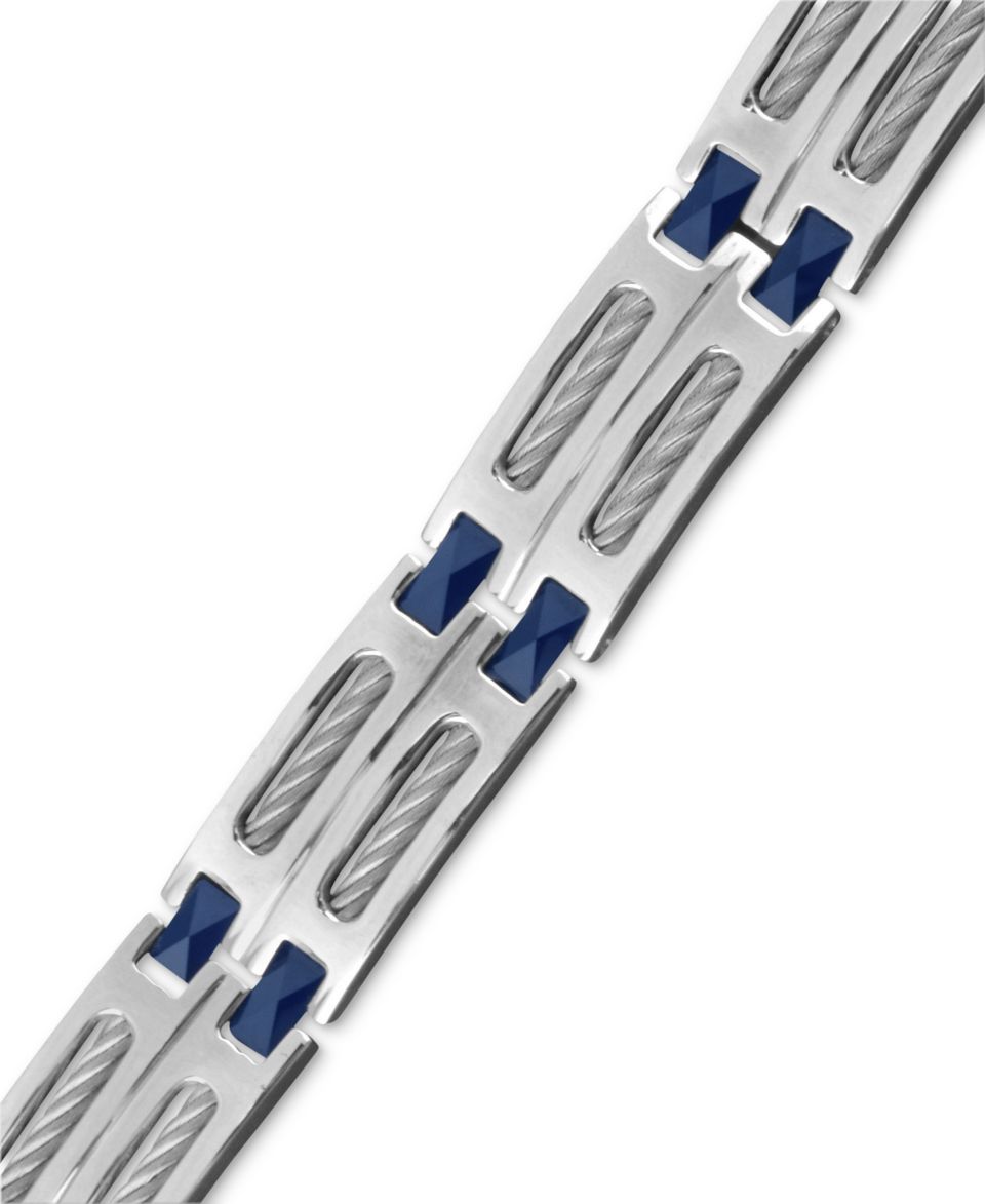 Mens Stainless Steel and Blue Ion Plated Stainless Steel Bracelet