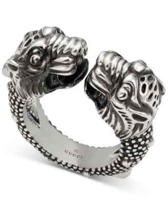 Tiger Head Cuff Ring in Sterling Silver 