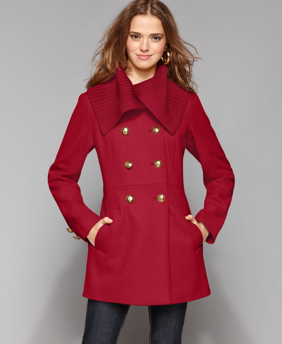 Green with Envy Coat, Double Breasted Wool Blend Knit Collar Pea Coat   Coats   Women