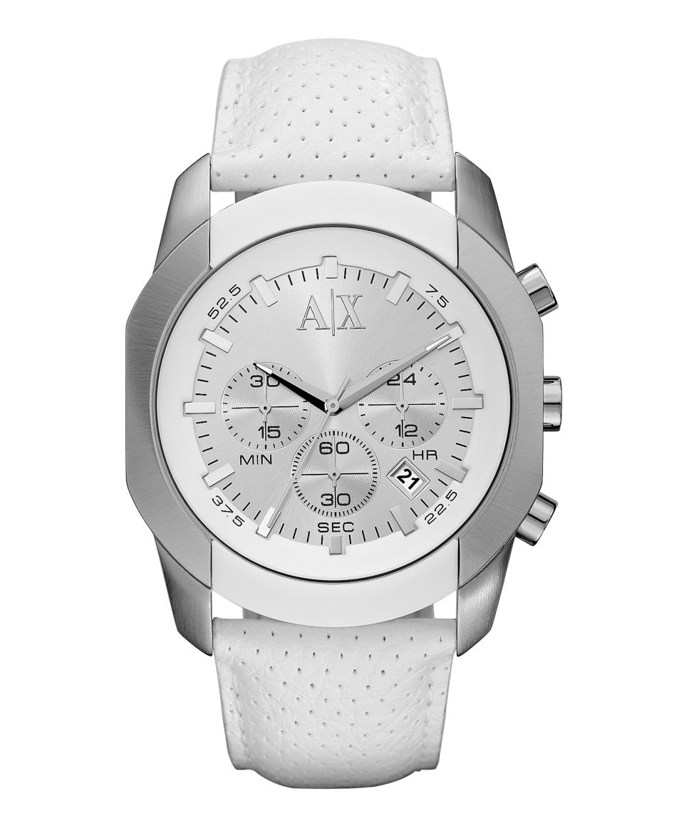 Armani Exchange Watch, Mens Chronograph White Perforated Leather