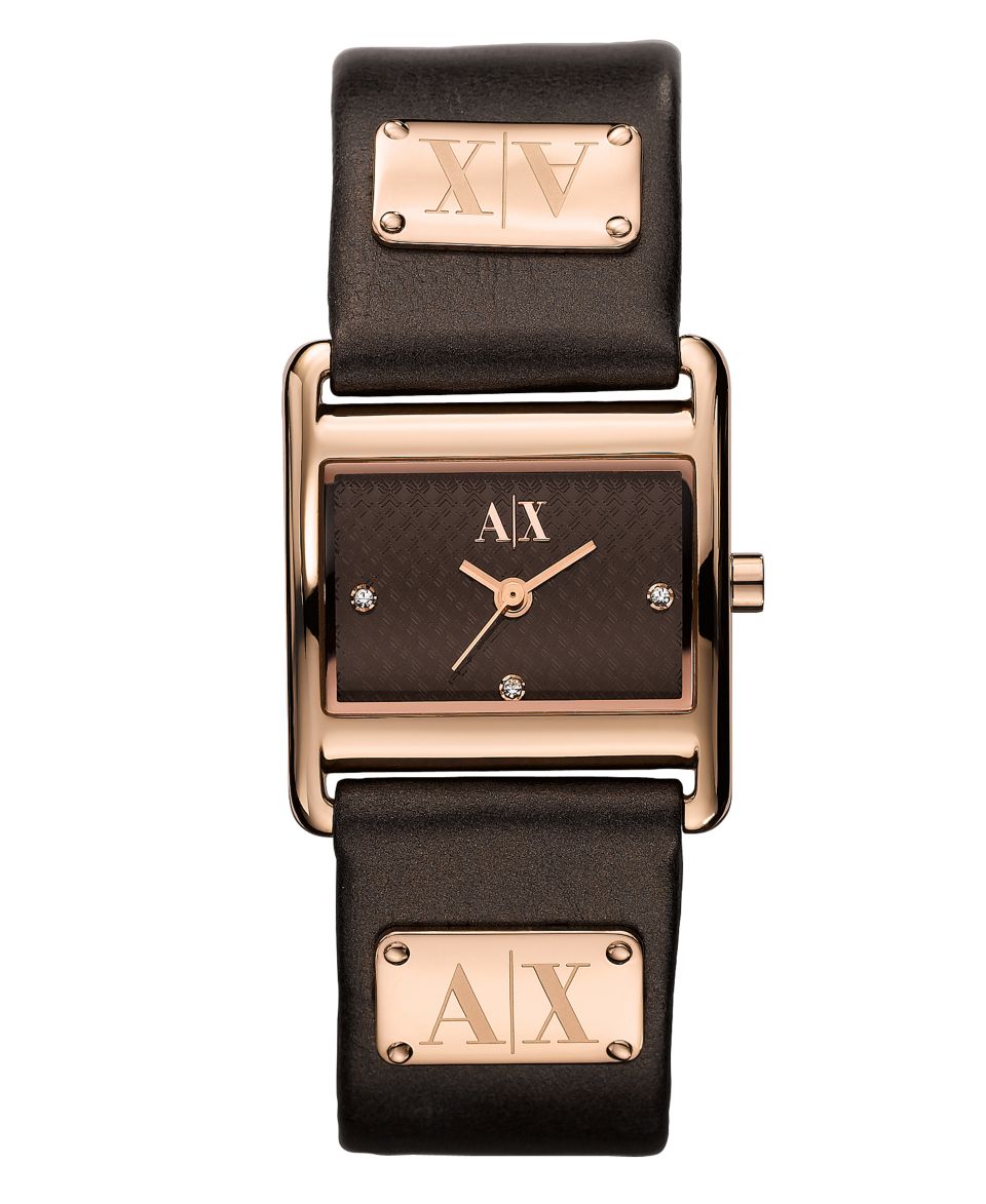 Armani Exchange Watch, Womens Dark Brown Leather Strap 22x26mm