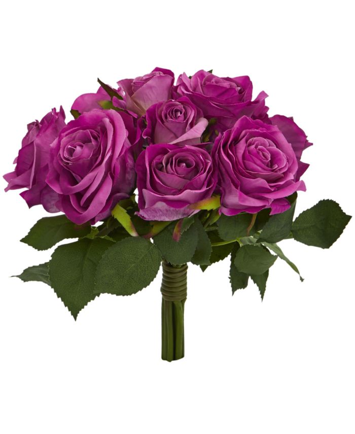 Nearly Natural Purple Rose Bush Artificial Bouquet, Set of 2 & Reviews - Home Decor - Home - Macy's