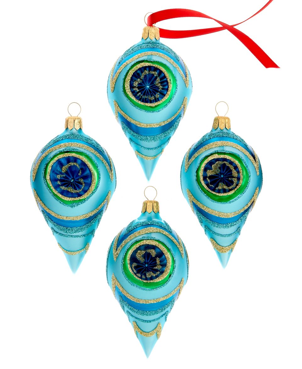 Kurt Adler Christmas Ornaments, Set of 4 Teal Peacock Drops