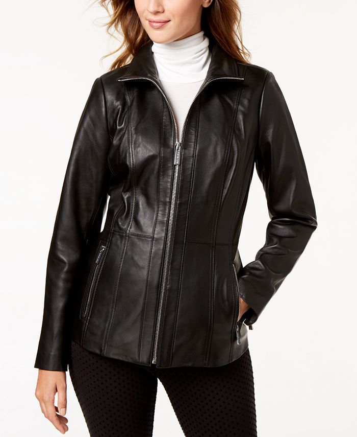 Michael Kors Leather Scuba Jacket & Reviews - Coats - Women - Macy's