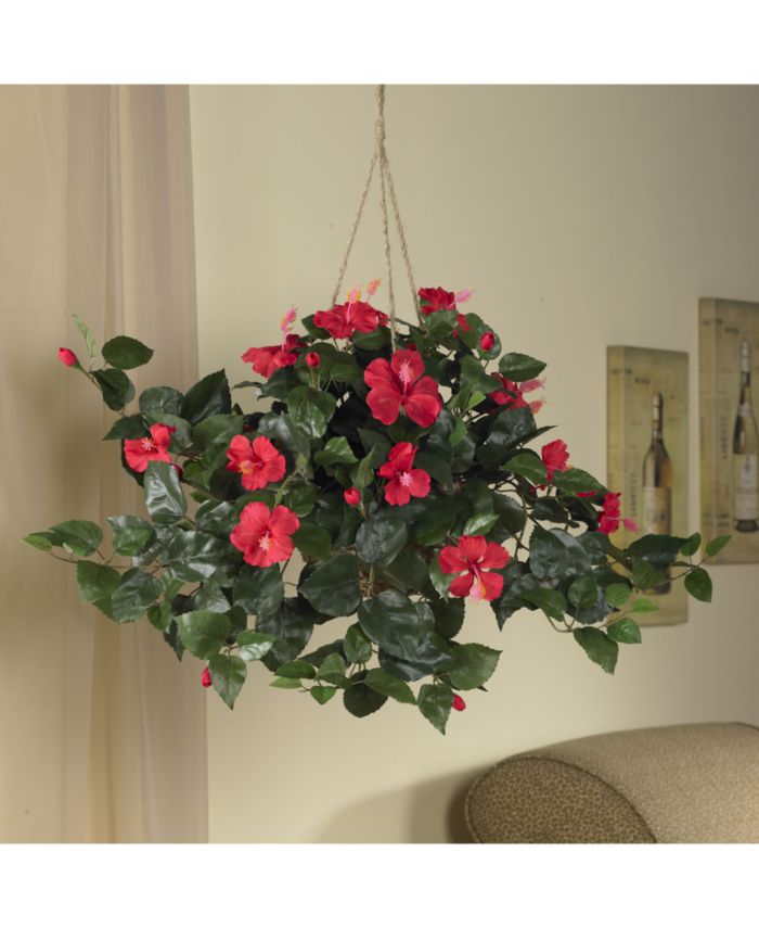 Nearly Natural Hibiscus Artificial Plant Hanging Basket & Reviews - Home Decor - Home - Macy's