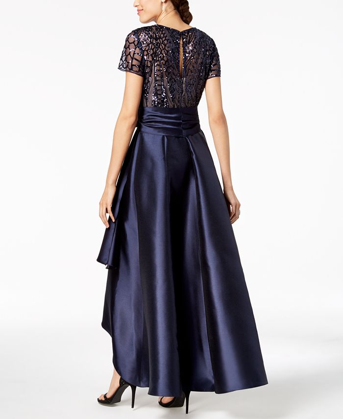 r & m richards short sleeve sequin evening gown